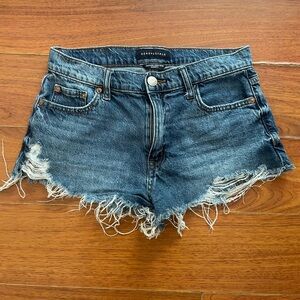 Aeropostale Women's Raw Hem Distressed Denim Shorts - Blue